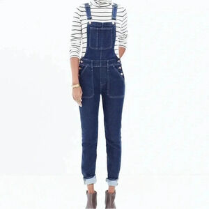 Madewell Skinny Overalls in Judd Wash Dark Blue Denim Pants Jumper Jeans Button